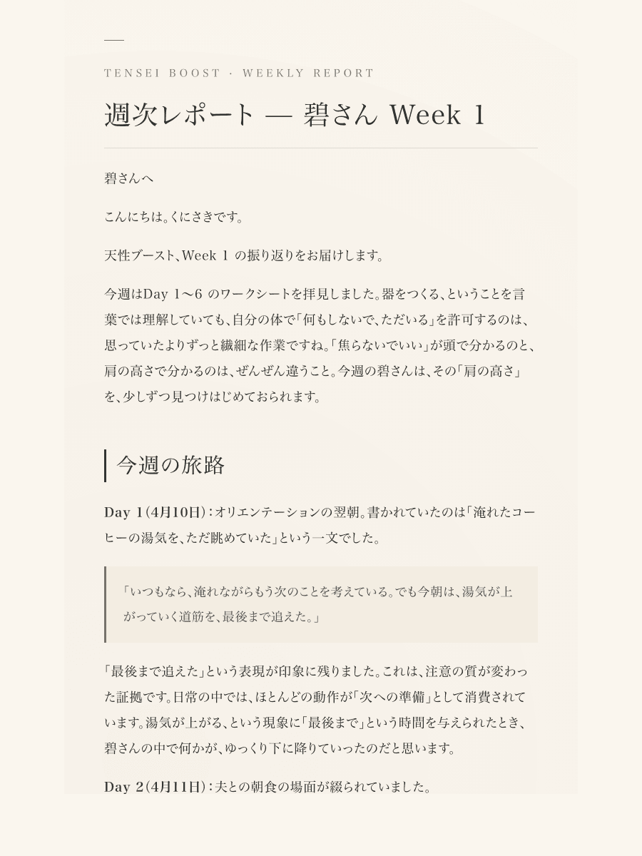 Week 01 サンプルレポート（過去期受講者の同意のもと、個人情報を変更したサンプル）